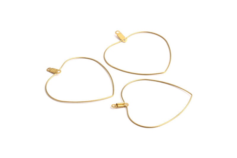 Raw Brass Earring Hoops - Heart Shaped Ear Wire - Geometric Earring Findings - Jewelry Supplies - 45.4x39.7x0.7mm - PP1361 - DOMEDBAZAAR