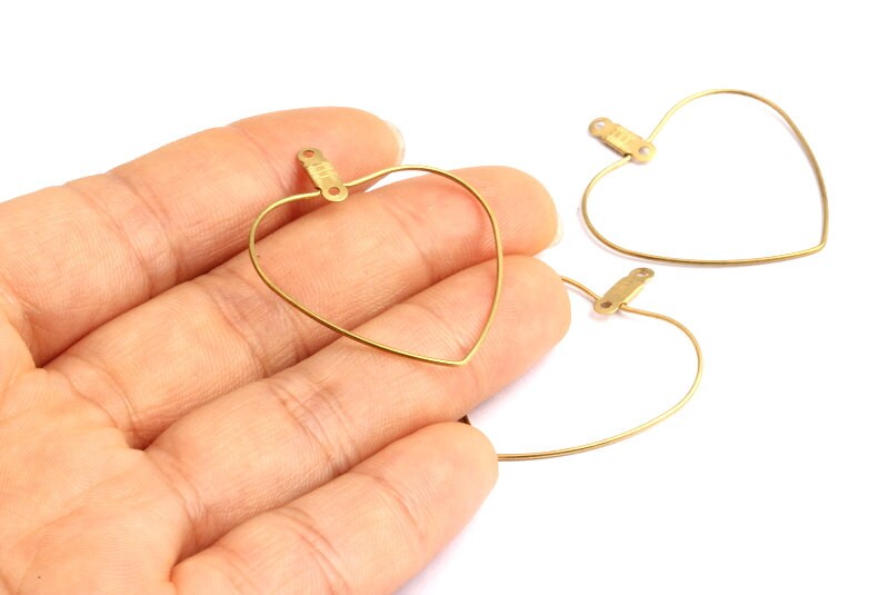 Raw Brass Earring Hoops - Heart Shaped Ear Wire - Geometric Earring Findings - Jewelry Supplies - 34.4x30.8x0.7mm - PP1362 - DOMEDBAZAAR