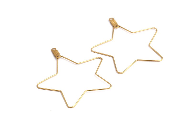 Raw Brass Earring Hoops - Pentagram Shaped Ear Wire - Geometric Earring Findings - Jewelry Supplies - 43x41.4x0.7mm - PP1363 - DOMEDBAZAAR