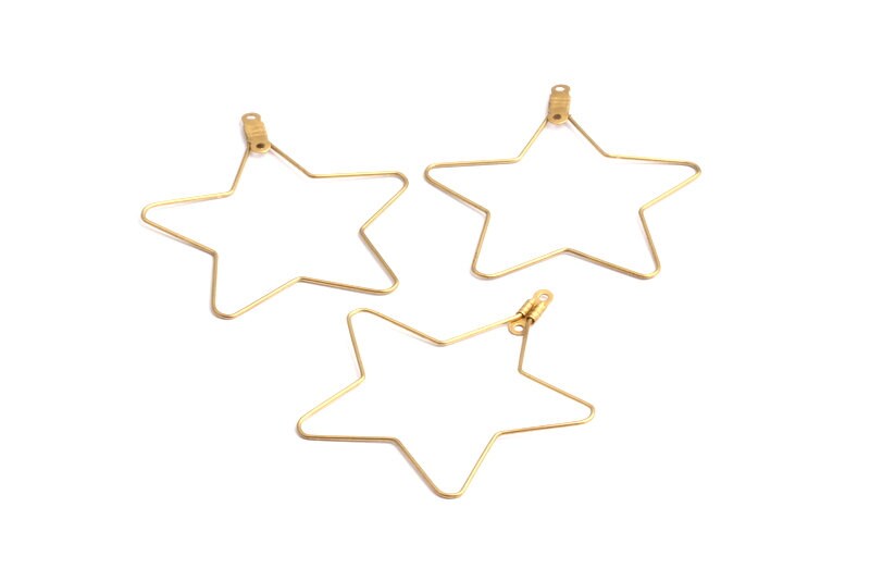 Raw Brass Earring Hoops - Pentagram Shaped Ear Wire - Geometric Earring Findings - Jewelry Supplies - 43x41.4x0.7mm - PP1363 - DOMEDBAZAAR