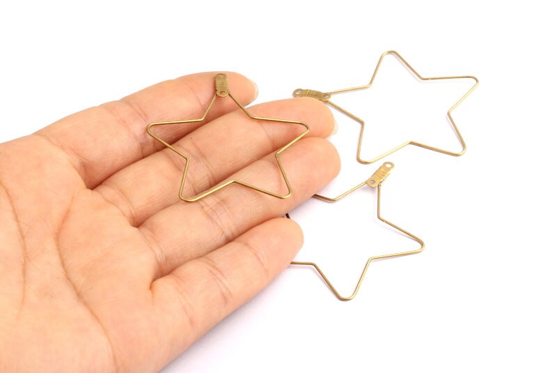 Raw Brass Earring Hoops - Pentagram Shaped Ear Wire - Geometric Earring Findings - Jewelry Supplies - 43x41.4x0.7mm - PP1363 - DOMEDBAZAAR