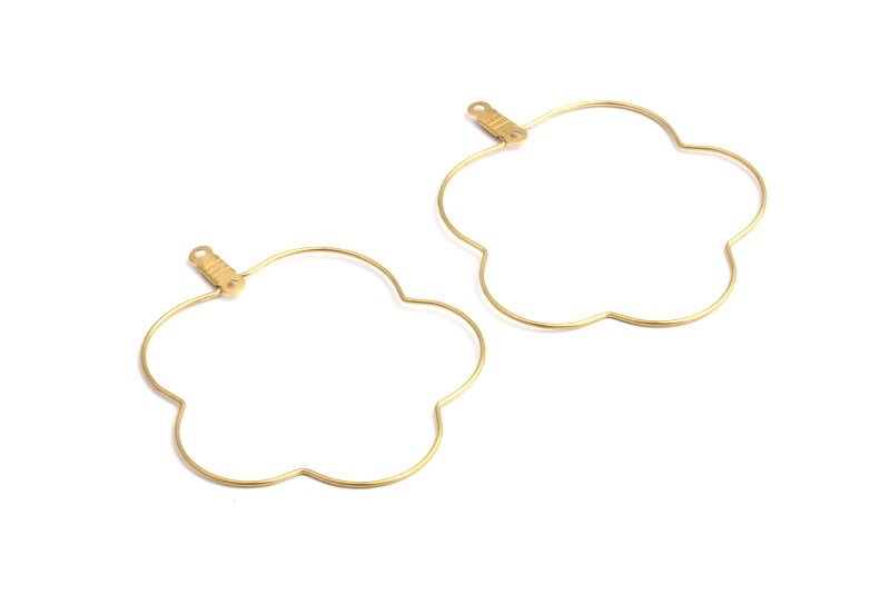 Raw Brass Earring Hoops - Flower Shaped Ear Wire - Geometric Earring Findings - Jewelry Supplies - 46x38.5x0.7mm - PP1364 - DOMEDBAZAAR
