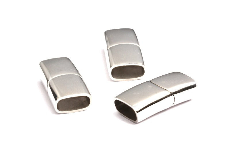 Stainless Steel Magnetic Clasp Charms -  Nickel Flat Leather Cord Clasp - Magnetic Nickel Clasp - 24x12x7mm -SS1004S - DOMEDBAZAAR