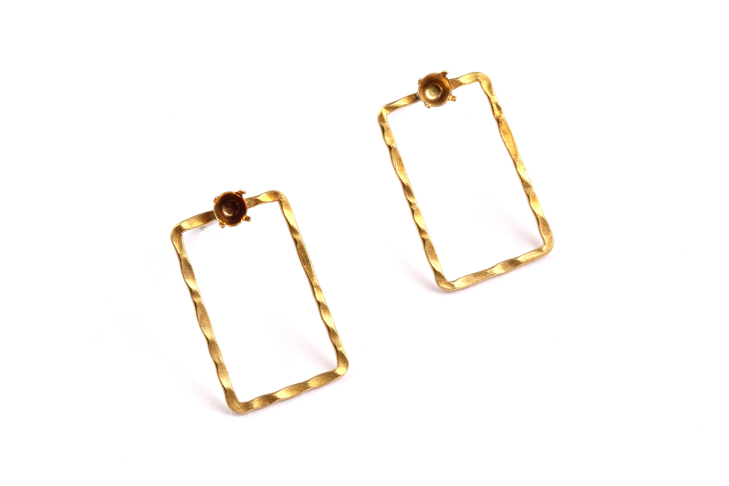 Brass Earring Settings - Raw Brass Rectangle Earrings - Earring Findings - Jewelry Supplies - 19x11x0.5mm - PP1328 - DOMEDBAZAAR