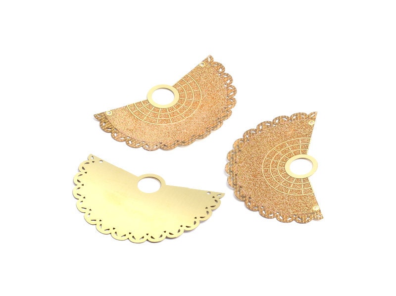 Raw Brass Fan Shaped Necklace Charms - Raw Brass Fan Shaped Connector - Necklace Findings - Jewelry Supplies - 37.8x62x0.3mm - JJA3898 - DOMEDBAZAAR