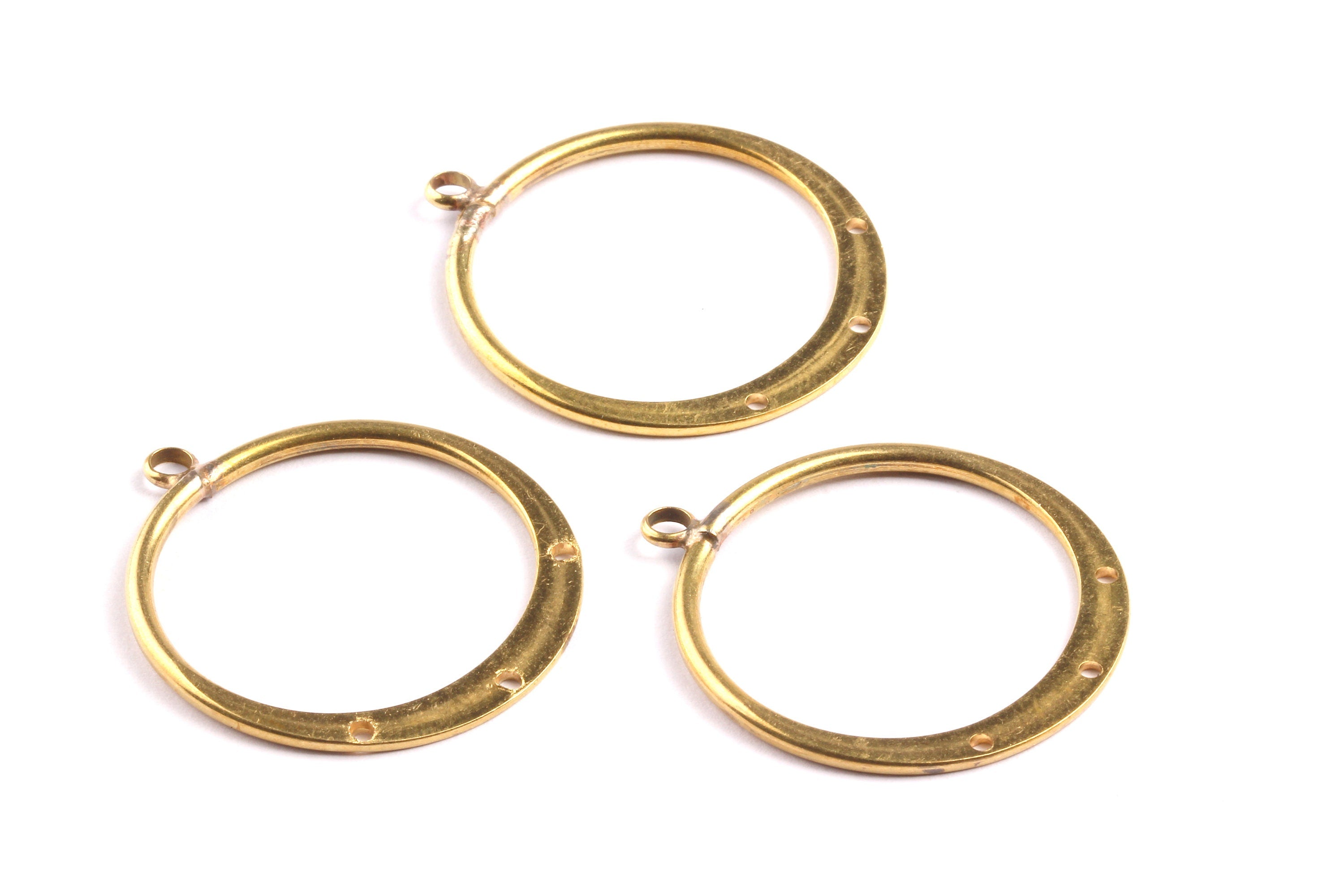 Brass Hoops - Raw Brass Circle Charms with 3 Holes - Earring Findings - Jewelry Supplies - 34x29x2mm - PP1346 - DOMEDBAZAAR