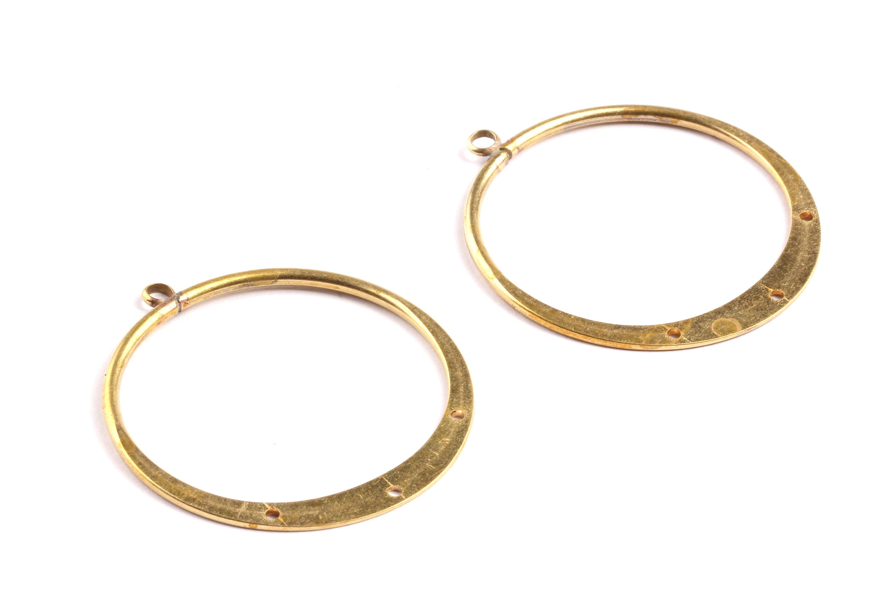 Brass Hoops - Raw Brass Circle Charms with 3 Holes - Earring Findings - Jewelry Supplies - 44x39x2mm - PP1347 - DOMEDBAZAAR