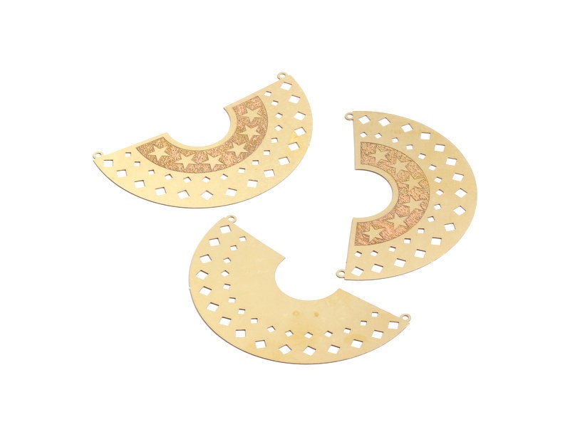 Semicircle Shaped Brass Necklace Charms - Raw Brass Semicircle Shaped Connector - Jewelry Supplies - 35.6x60x0.3mm - JJA3923 - DOMEDBAZAAR