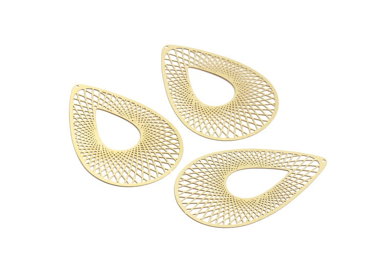 Raw Brass Marquise Shaped Earrings Charms - Brass Hallow Out Earring Charms - Earring Findings - Jewelry Supplies - 64x42.6x0.3mm - JJA3652 - DOMEDBAZAAR