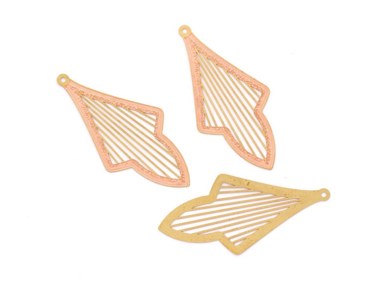 Raw Brass Leaf Shaped Earring Charms - Hallow Out Earring Charms - Earring Findings - Jewelry Supplies - 75.7x36.2mm - JJB3259 - DOMEDBAZAAR