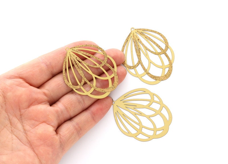 Raw Brass Flower Shaped Earring Charms - Hallow Out  Earring Charms - Earring Findings - Jewelry Supplies - 47x38mm - JJB2931 - DOMEDBAZAAR