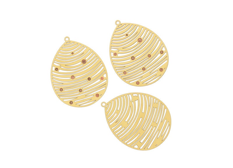 Raw Brass Teardrop Shaped Earring Charms - Hallow Out Earring Charms - Earring Findings - Jewelry Supplies - 50.8x38.9mm - JJB2899 - DOMEDBAZAAR