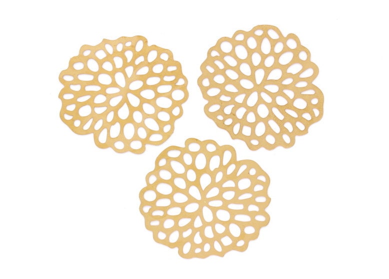 Raw Brass Flower Shaped Earring Charms - Hallow Out Earring Charms - Earring Findings - Jewellery Supplies - 51.1x48.9x0.3mm - JJA3875 - DOMEDBAZAAR