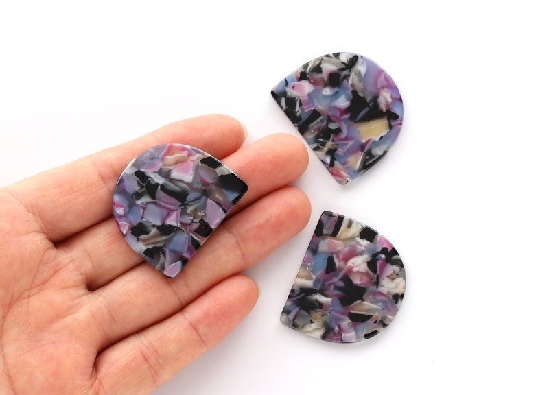 Acetate Acrylic Earring Charms One Hole -  D Shaped Pendant- Color Code: A55 - Acetate Tortoise Shell Charm - 29.5x34.3x2.48mm - AC1094L - DOMEDBAZAAR