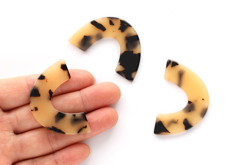 Acetate Large Arch Earring Charms One Hole - Semi Oval & U Shaped Pendant- Tortoise Shell Charm - Color Code: A10 - 30.5x48x2.5mm - AC1095G - DOMEDBAZAAR