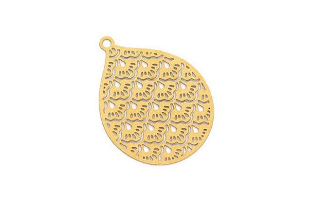 Raw Brass Marquise Shaped Earring Charms  - Hallow Out Earring Charms - Earring Findings - Jewelry Supplies - 37.2x28mm - JJB3395 - DOMEDBAZAAR