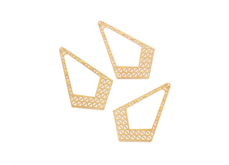 Raw Brass Diamond Shaped Earring Charms - Hallow Out Earring Charms - Earring Findings - Jewelry Supplies - 57.1x36x0.3mm - JJB4024 - DOMEDBAZAAR