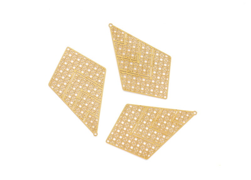 Raw Brass Diamond Shaped Earring Charms - Hallow Out Geometric Shaped Earring Findings - Jewelry Supplies - 61.5x38x0.3mm - JJB4164 - DOMEDBAZAAR