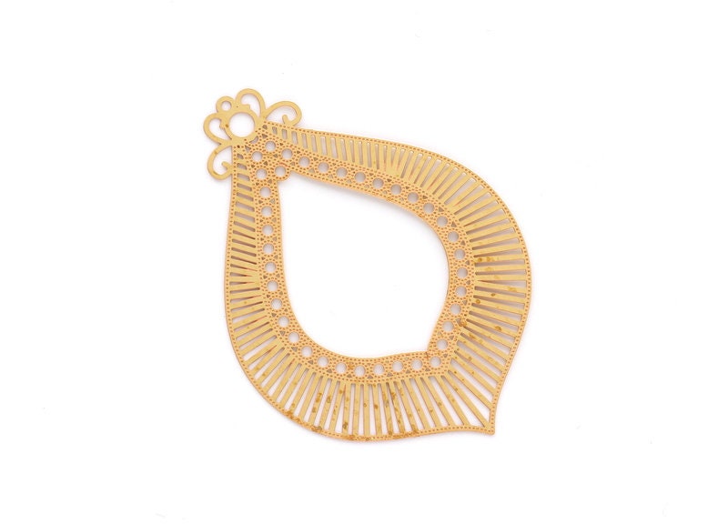 Raw Brass Marquise Shaped Earring Charms - Hallow Out Earring Findings - Jewelry Supplies - 62.2x44.8x0.3mm - JJB3855 - DOMEDBAZAAR