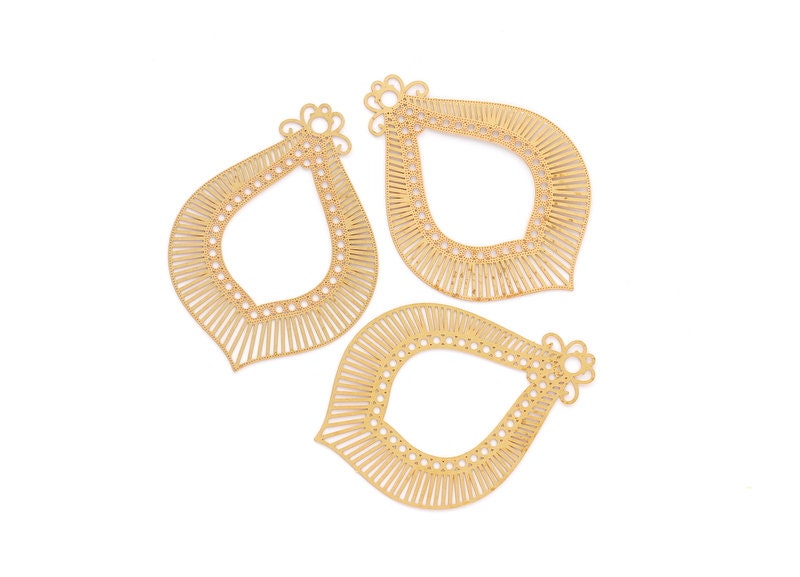 Raw Brass Marquise Shaped Earring Charms - Hallow Out Earring Findings - Jewelry Supplies - 62.2x44.8x0.3mm - JJB3855 - DOMEDBAZAAR
