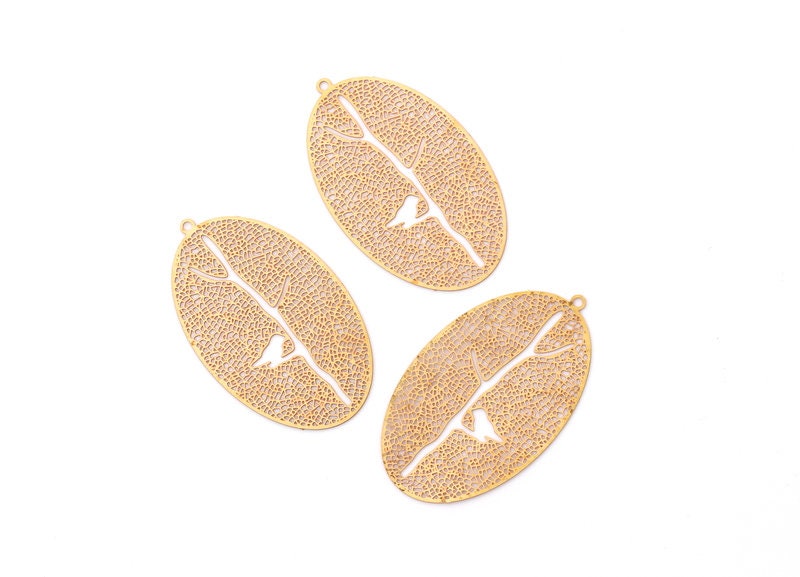 Raw Brass Ellipse Shaped Earring Charms -  Hallow Out Earring Charms - Earring Findings - Jewelry Supplies - 42x25.3x0.3mm - JJB3521 - DOMEDBAZAAR