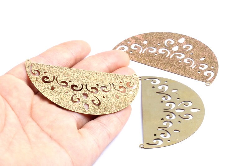Brass Semicircle Shaped Brass Necklace Charms - Raw Brass Semicircle Shaped Connector - Necklace Findings - 36.5x63.6x0.3mm - JJA3922 - DOMEDBAZAAR