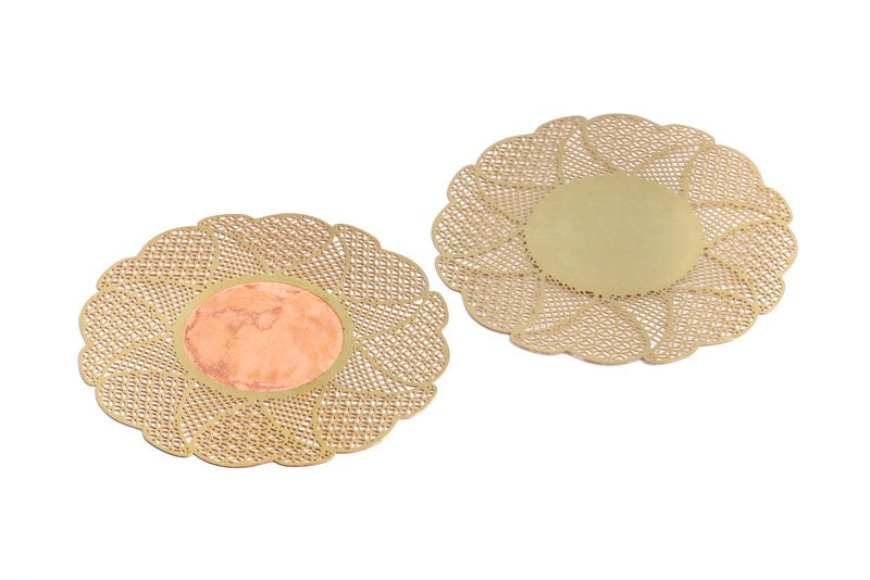 Raw Brass Hollow Out Charms - Raw Brass Flower Shaped Earring & Necklace Findings - Jewelry Supplies - 75.7x75.7x0.3mm - JJA3795 - DOMEDBAZAAR