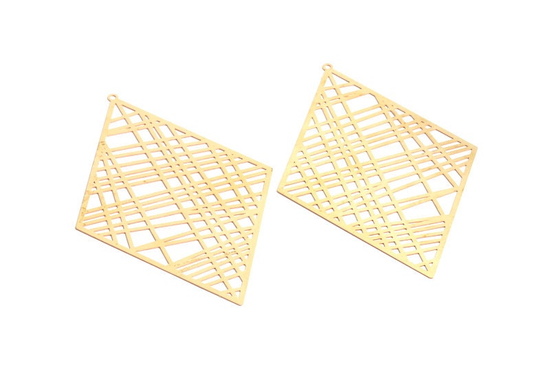 Raw Brass Hollow Out Earring Charms - Raw Brass Rhombus Shaped Earring Findings - Jewelry Supplies - 81.7x54x0.3mm - JJA3982 - DOMEDBAZAAR