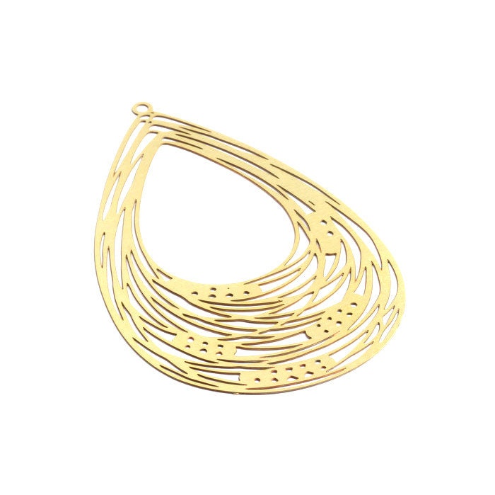 Raw Brass Marquise Shaped Earrings Charms - Brass Hallow Out Earring Charms  - Earring Findings - Jewelry Supplies - 67x41.4x0.3mm - JJA3858 - DOMEDBAZAAR