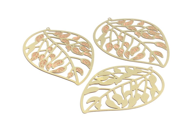 Raw Brass Leaf Shaped Earring Charms - Raw Brass Hallow Out Earring Charms - Earring Findings - Jewelry Supplies - 79.3x55x0.3mm - JJA3172 - DOMEDBAZAAR