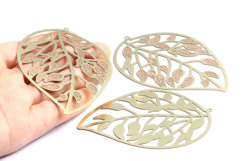 Raw Brass Leaf Shaped Earring Charms - Raw Brass Hallow Out Earring Charms - Earring Findings - Jewelry Supplies - 79.3x55x0.3mm - JJA3172 - DOMEDBAZAAR