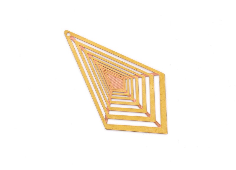Raw Brass Diamond Shaped Earring Charms - Hallow Out Earring Charms - Geometric Pendant - Jewelry Supplies - 60x32.4x0.3mm - JJB3293 - DOMEDBAZAAR