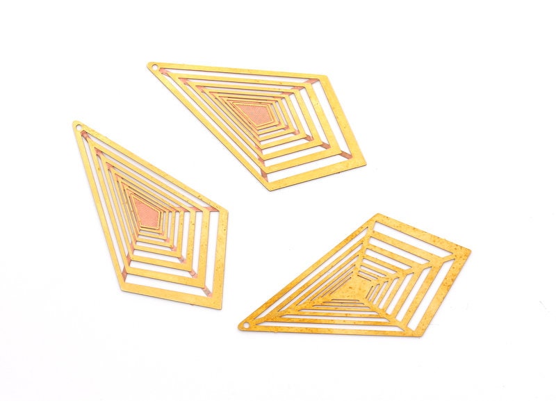 Raw Brass Diamond Shaped Earring Charms - Hallow Out Earring Charms - Geometric Pendant - Jewelry Supplies - 60x32.4x0.3mm - JJB3293 - DOMEDBAZAAR