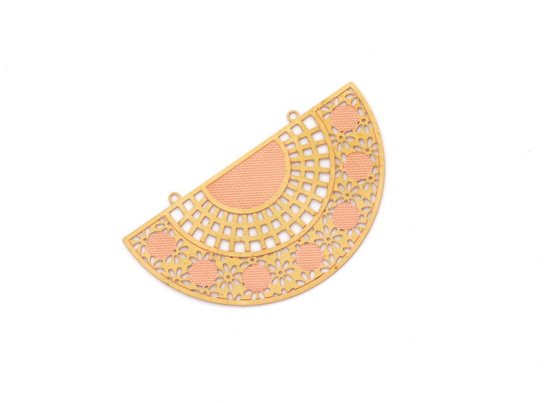 Raw Brass Semicircle Shaped  Necklace Charms - Hallow Out Necklace Charms - Necklace Findings - Jewelry Supplies - 34.7x58x0.3mm - JJB3375 - DOMEDBAZAAR