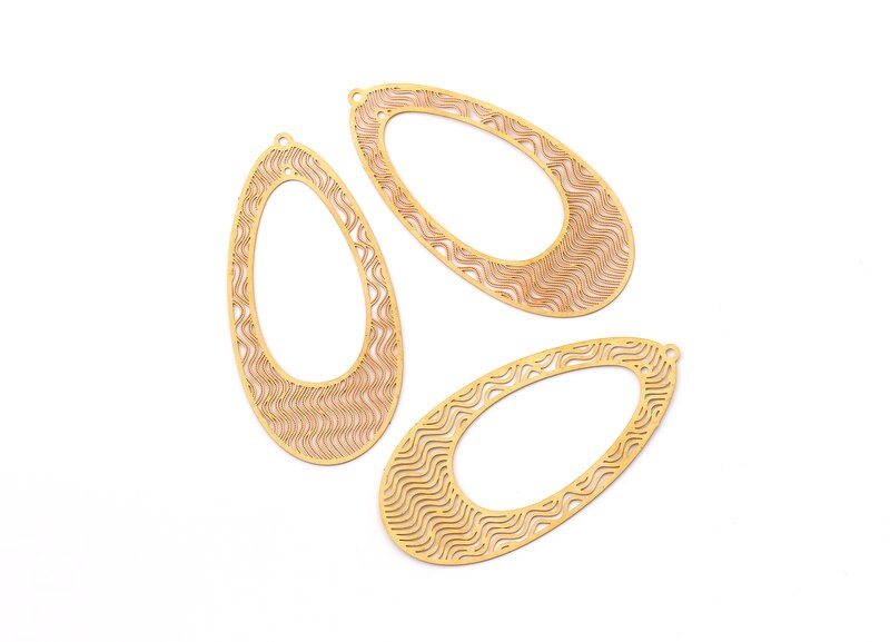 Raw Brass Marquise Shaped Earring Charms - Halow Out Earring Charms - Earring Findings - Jewelry Supplies - 71.7x36x0.3mm - JJB3249 - DOMEDBAZAAR