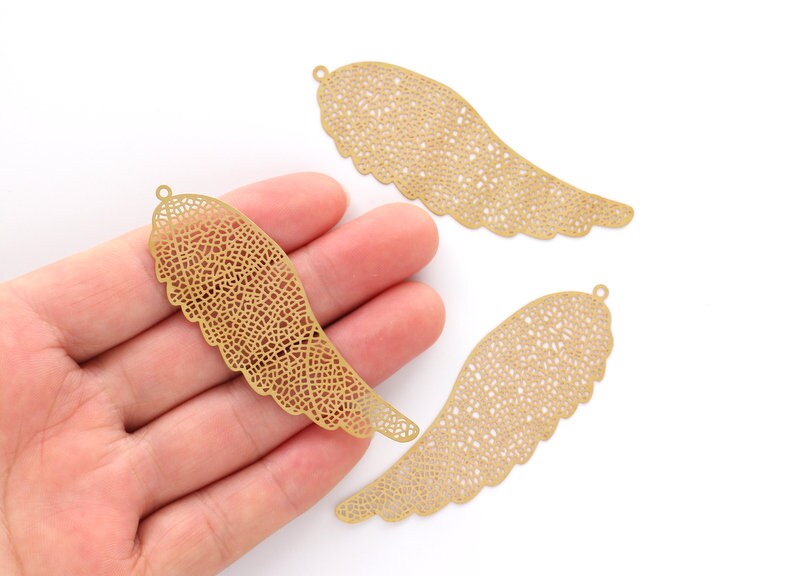 Raw Brass Angel Wings Shaped  Earring Charms - Hallow Out Earring Charms - Earring Findings - Jewelry Supplies - 68.6x23.5mm - JJB3339 - DOMEDBAZAAR