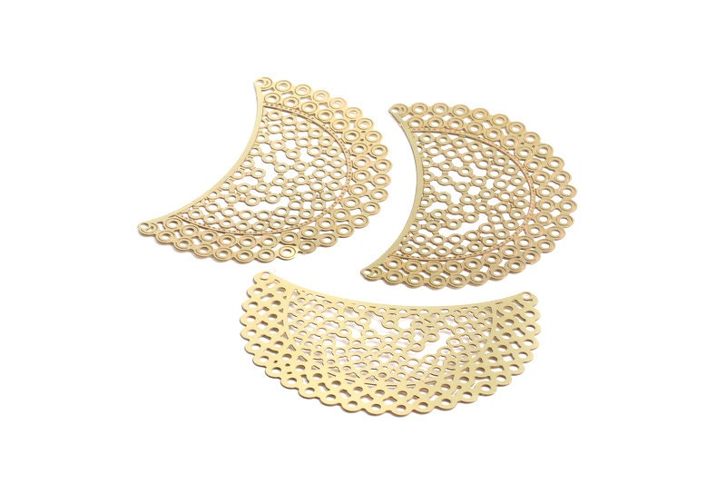 Brass Semicircle Shaped Brass Necklace Charms - Raw Brass Semicircle Shaped Connector - Necklace Findings - 42.3x62x0.3mm - JJA3903 - DOMEDBAZAAR