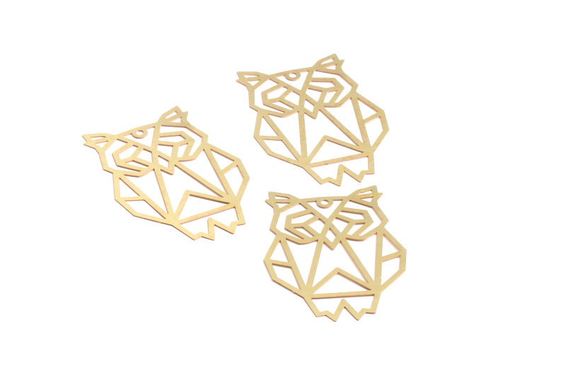 Raw Brass Owl Shaped Earring Charms - Raw Brass Hallow Out Earring Charms - Earring Findings - Jewelry Supplies - 58.8x39.4x0.3mm - JJA3693 - DOMEDBAZAAR