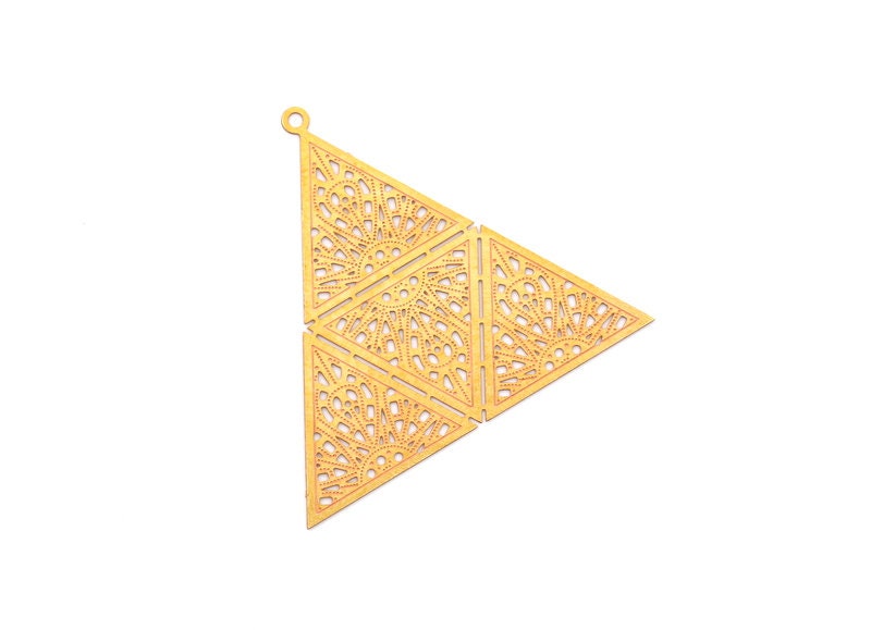 Raw Brass Triangle Shaped Earring Charms - Hallow Out Earring Charms - Earring Findings - Jewelry Supplies - 42.8x46.6x0.3mm - JJB3522 - DOMEDBAZAAR
