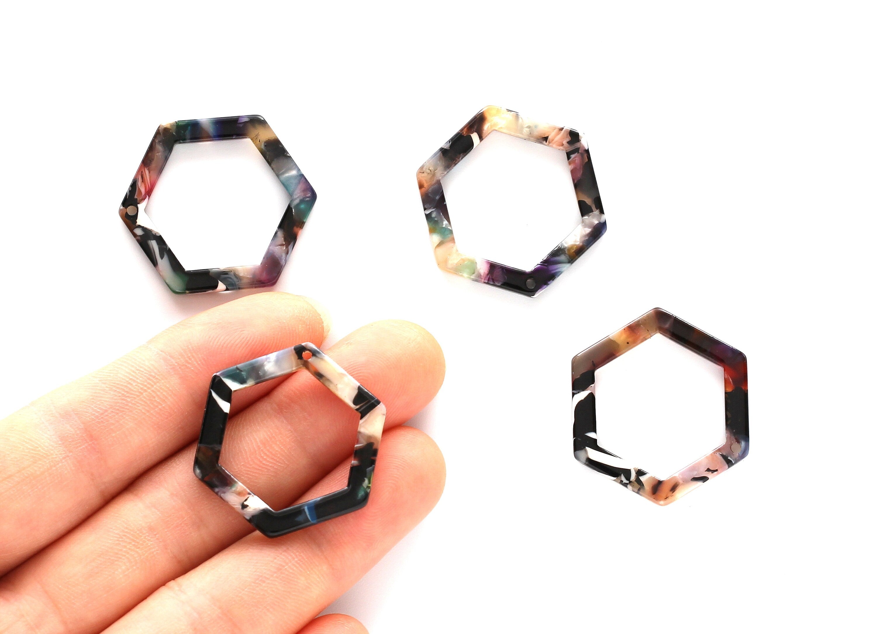 Acetate Hexagon Earring Charms - Acrylic Hexagon Pendant - Earring Findings - Jewelry Supplies - Color Code: A58 - 28.18x25x2.66mm - AC1123E - DOMEDBAZAAR