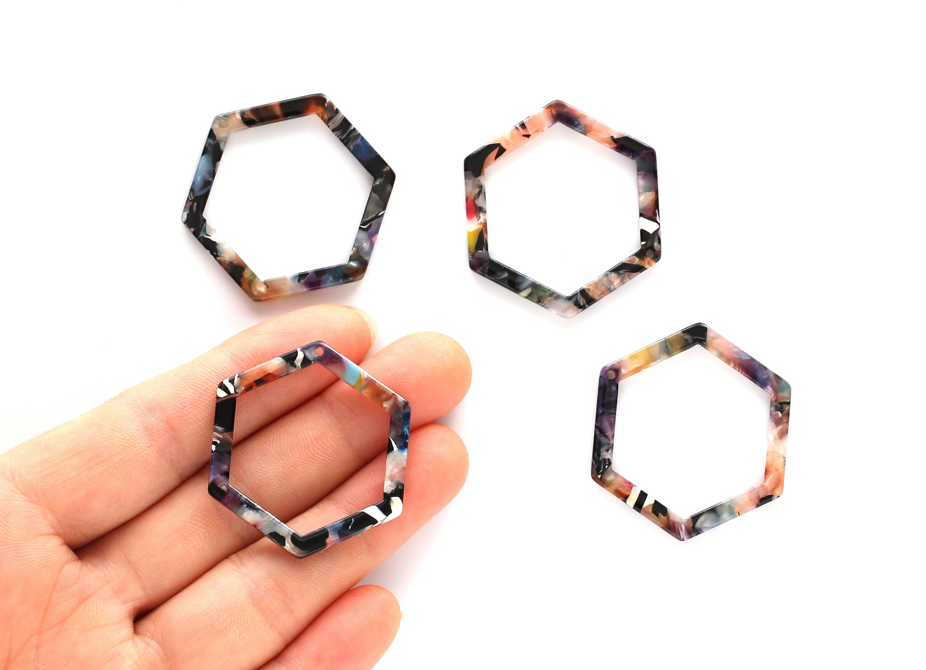 Acetate Hexagon Earring Charms - Hexagon Shaped Pendant - Earring Findings - Jewelry Supplies - Color Code: A58 - 36x32x2.68mm - AC1124E - DOMEDBAZAAR