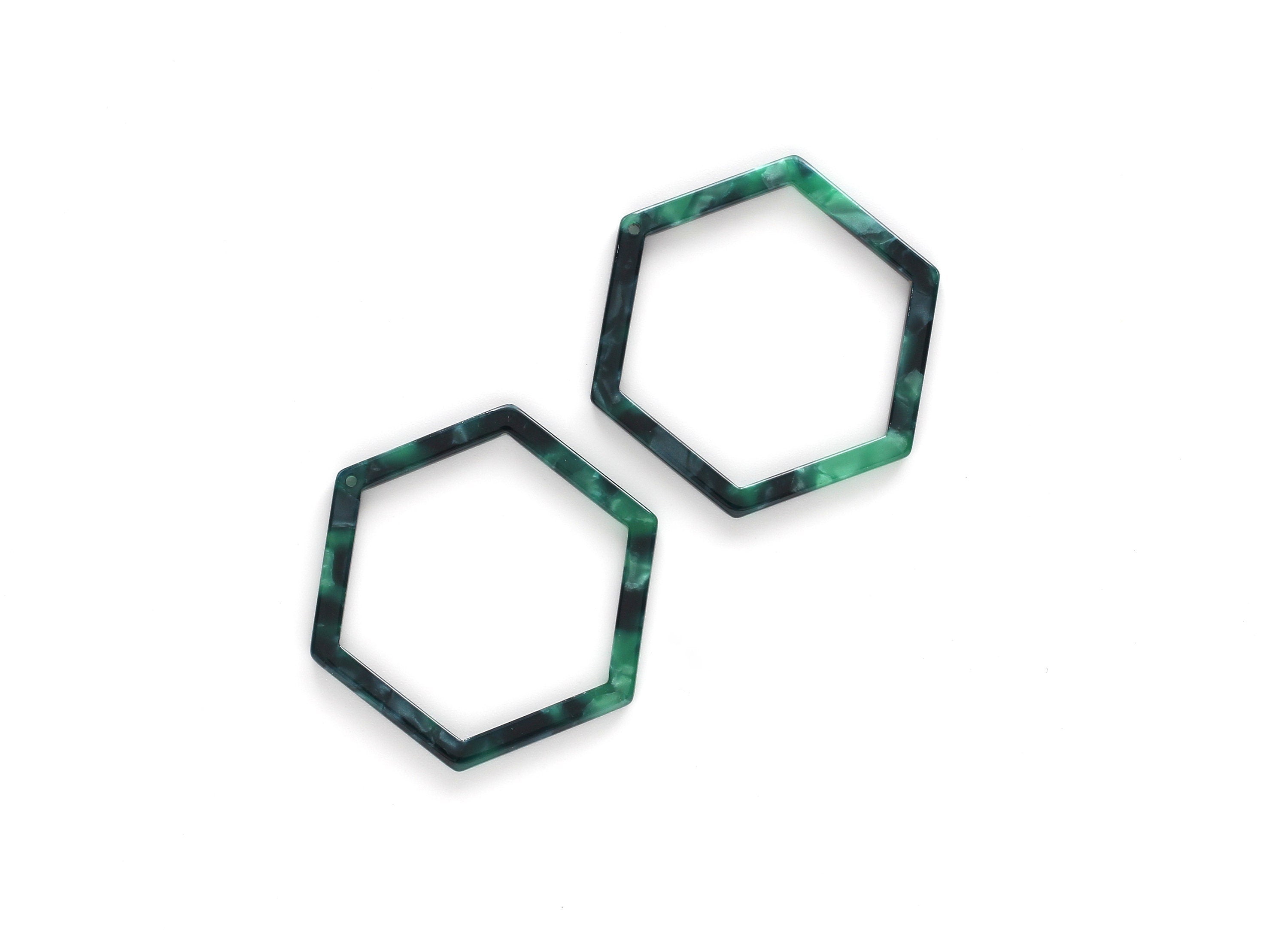 Acetate Acrylic Earring Charm - Tortoise Shell Earrings - Hexagon Shaped Pendant - Color Code: A13 - 44.75x39.42x2.68mm- AC1125C - DOMEDBAZAAR