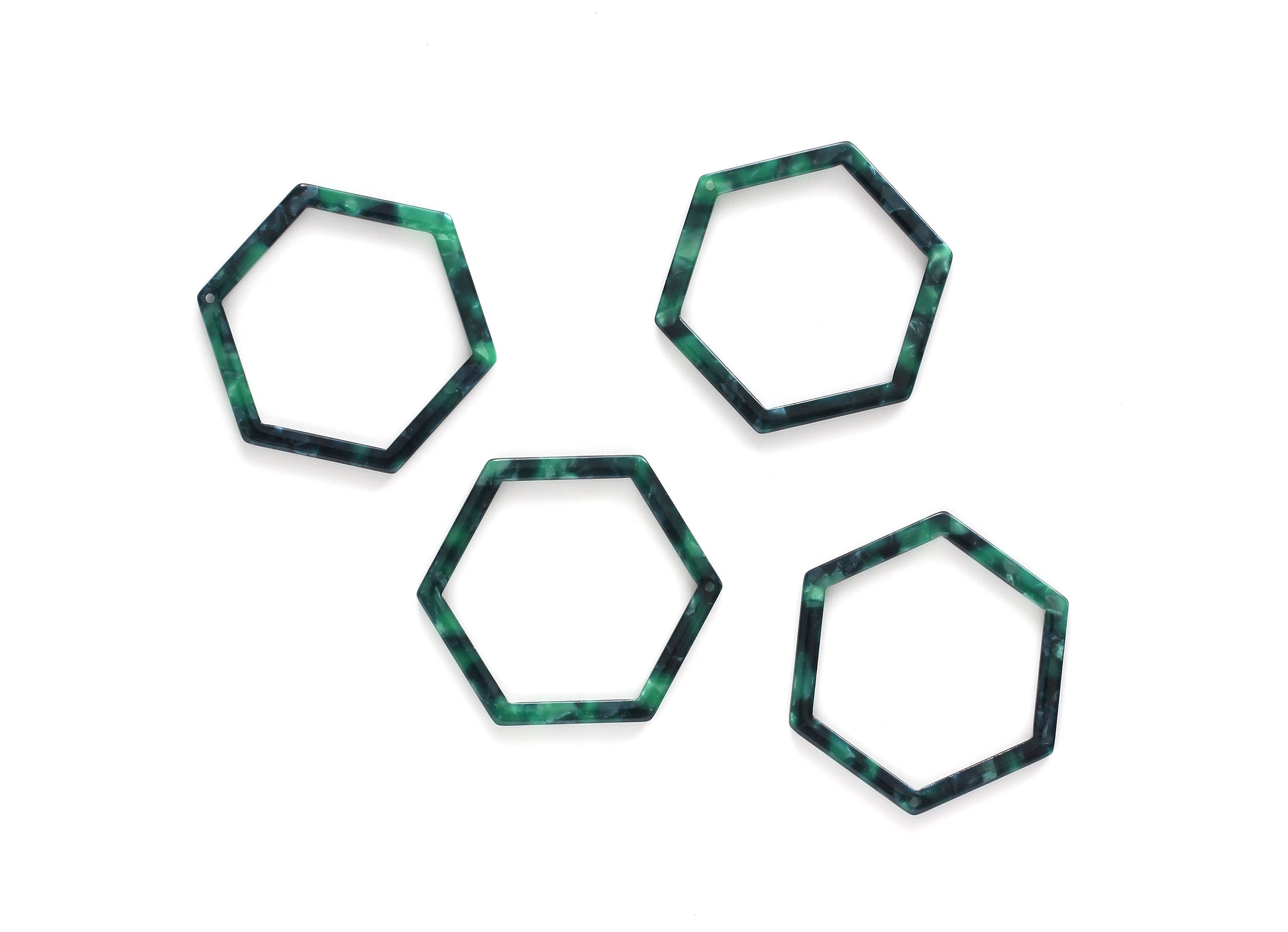 Acetate Acrylic Earring Charm - Tortoise Shell Earrings - Hexagon Shaped Pendant - Color Code: A13 - 44.75x39.42x2.68mm- AC1125C - DOMEDBAZAAR