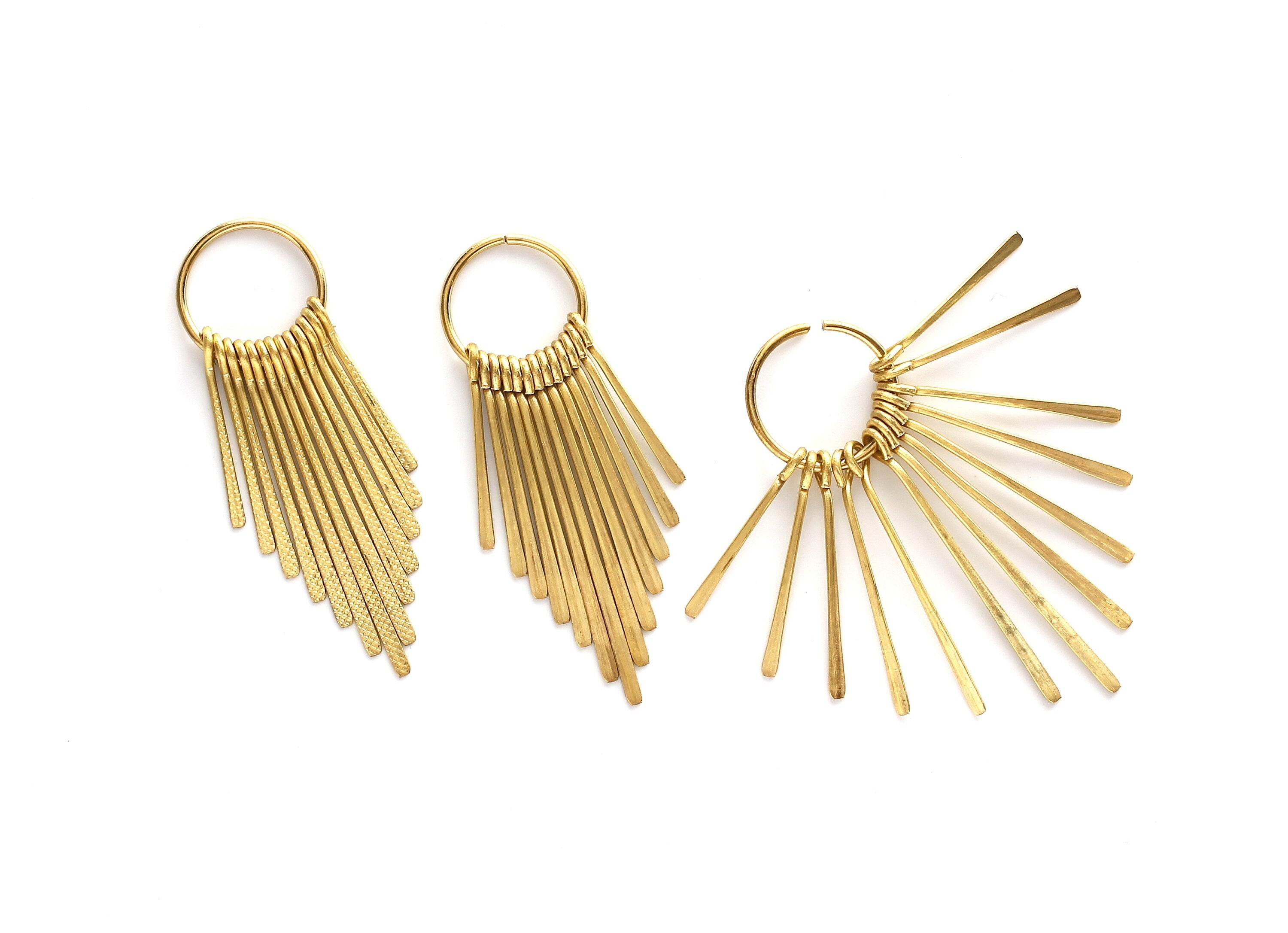 Brass Fringed Charms - Raw Brass Fringed Trim Charms - Earring Findings - Jewelry Supplies - 64x20x1.5mm - PP1310 - DOMEDBAZAAR