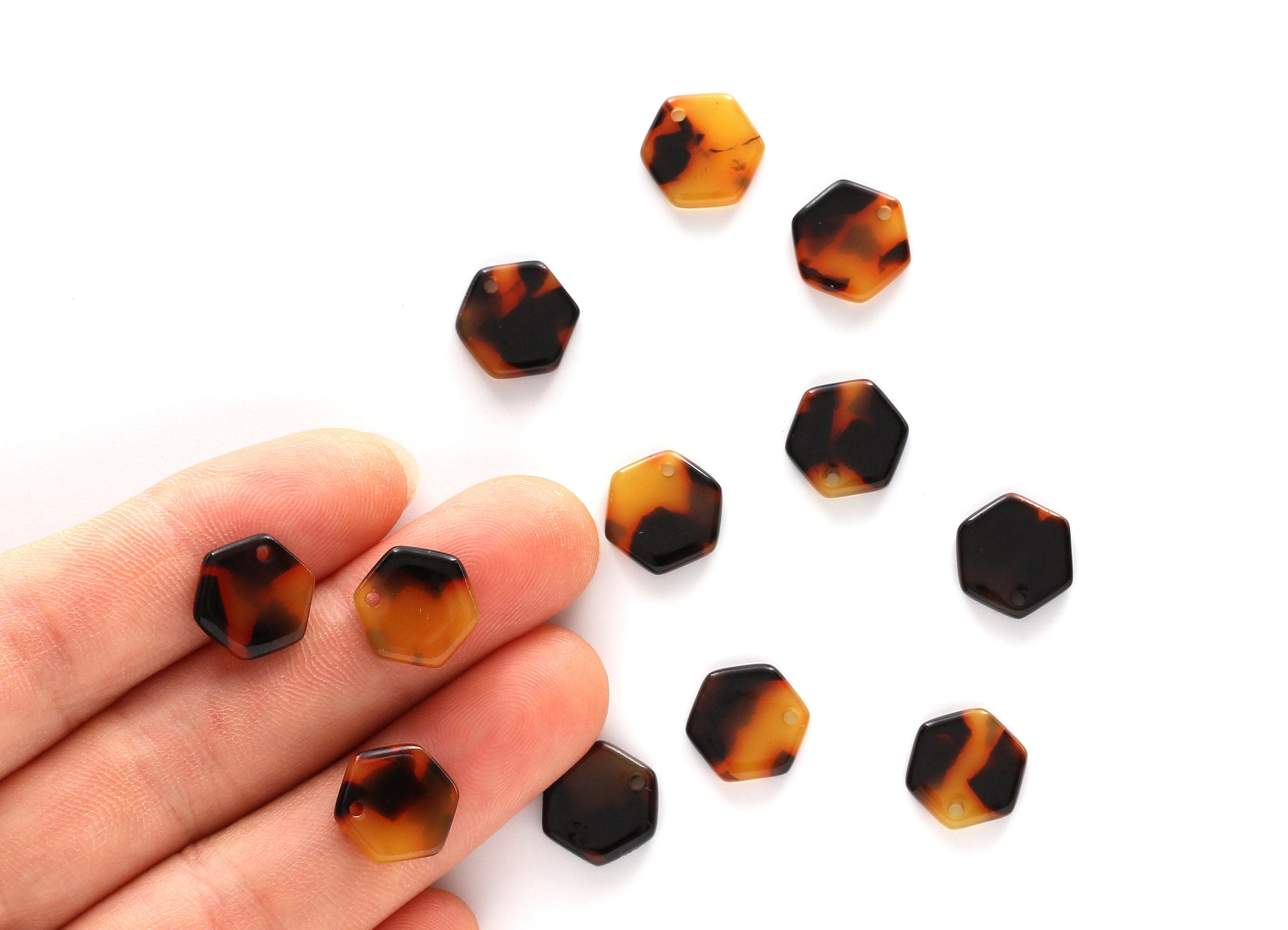 Acetate Acrylic Earring Charms - Tortoise Shell - Hexagon Pendant - Jewelry Supplies - Color Code: A01 -  12x11x2.56mm - AC1121A - DOMEDBAZAAR