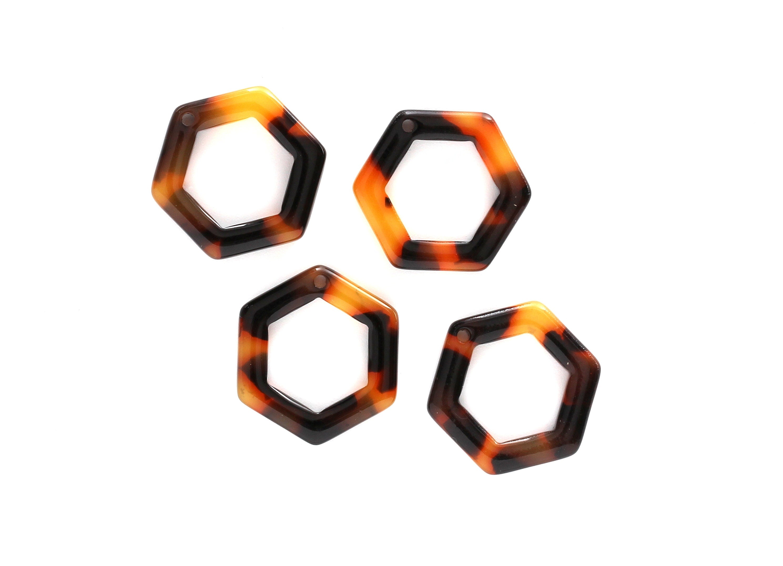Acetate Acrylic Earring Charm - Tortoise Shell Earring - Hexagon Pendant - Jewelry Supplies - Color Code: A01 - 20x18.1x2.6mm - AC1122A - DOMEDBAZAAR