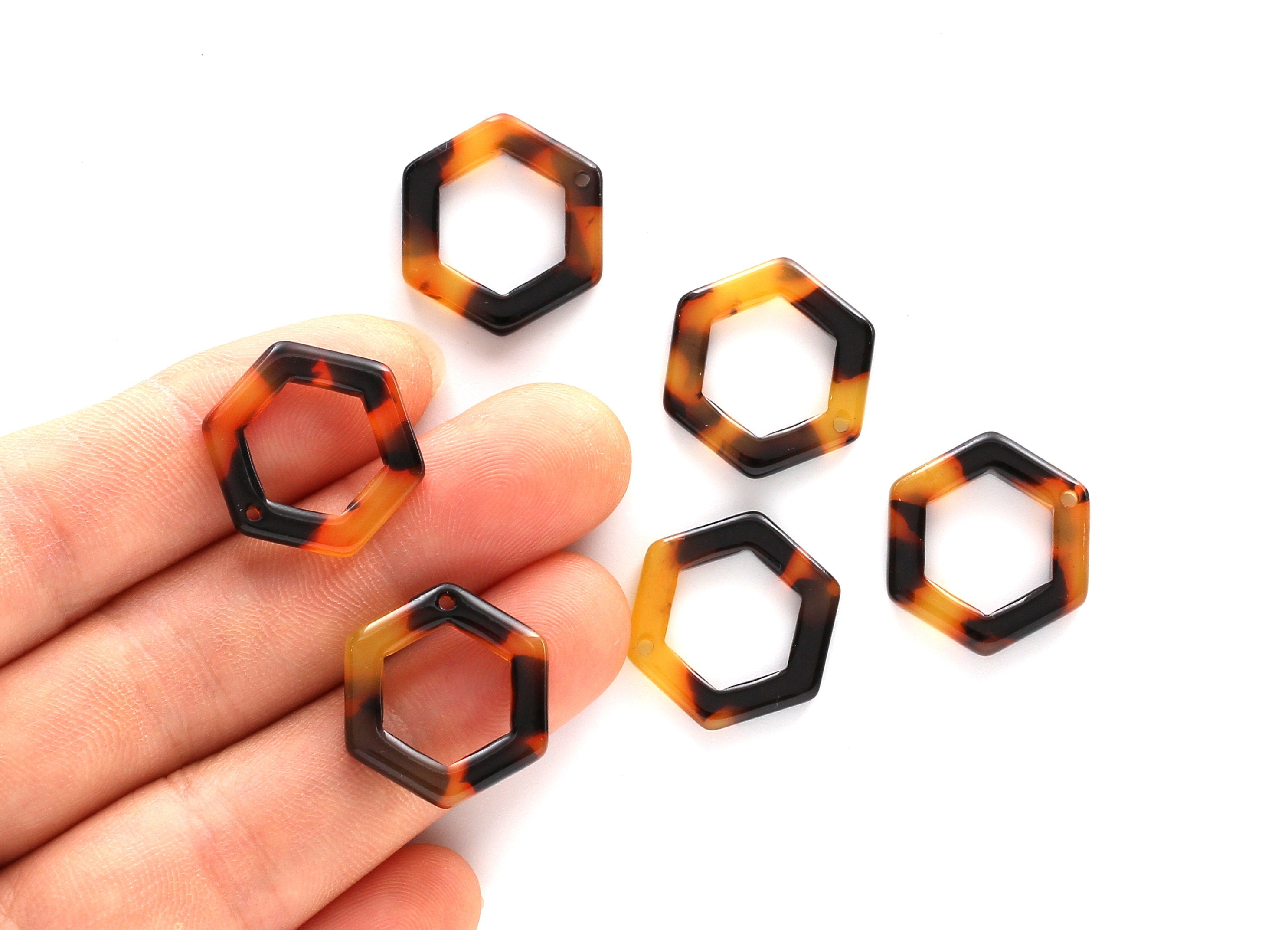 Acetate Acrylic Earring Charm - Tortoise Shell Earring - Hexagon Pendant - Jewelry Supplies - Color Code: A01 - 20x18.1x2.6mm - AC1122A - DOMEDBAZAAR