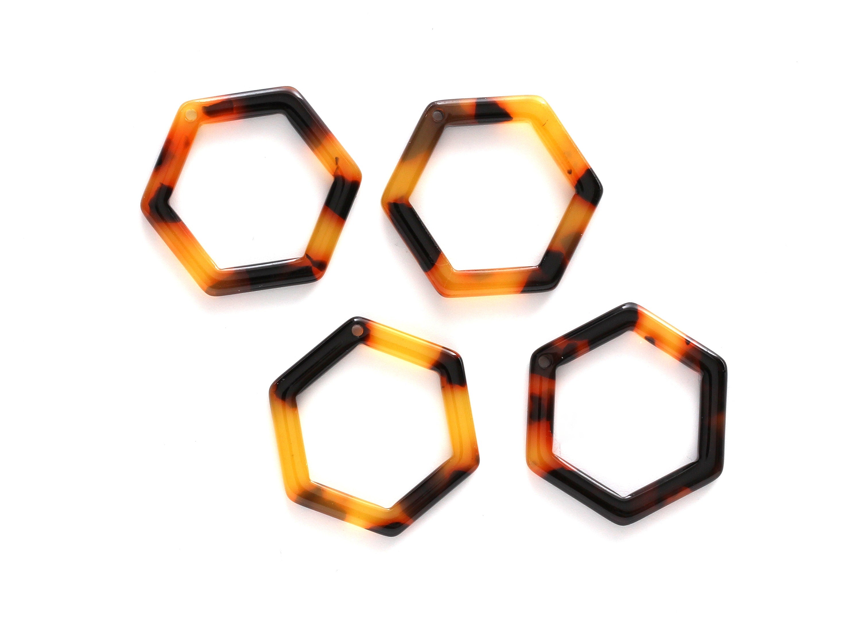 Acetate Acrylic Earring Charm - Tortoise Shell Earring - Hexagon Pendant - Jewelry Supplies - Color Code: A01 - 28.18x25x2.6mm - AC1123A - DOMEDBAZAAR