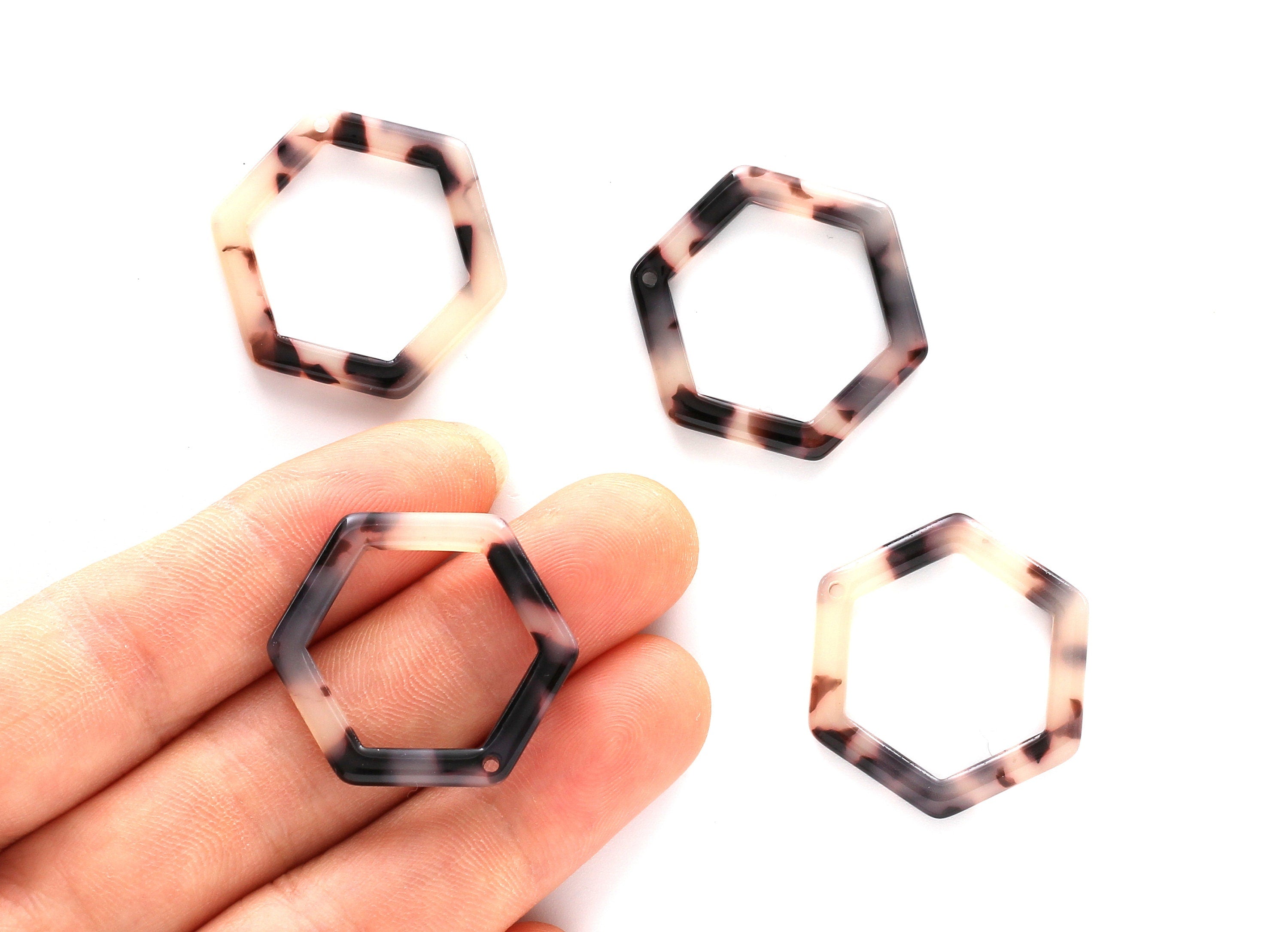 Acetate Acrylic Earring Charm - Blonde Tortoise Shell Hexagon Shaped Earrings - Color Code: A06 - 28.18x25x2.6mm - AC1123B - DOMEDBAZAAR