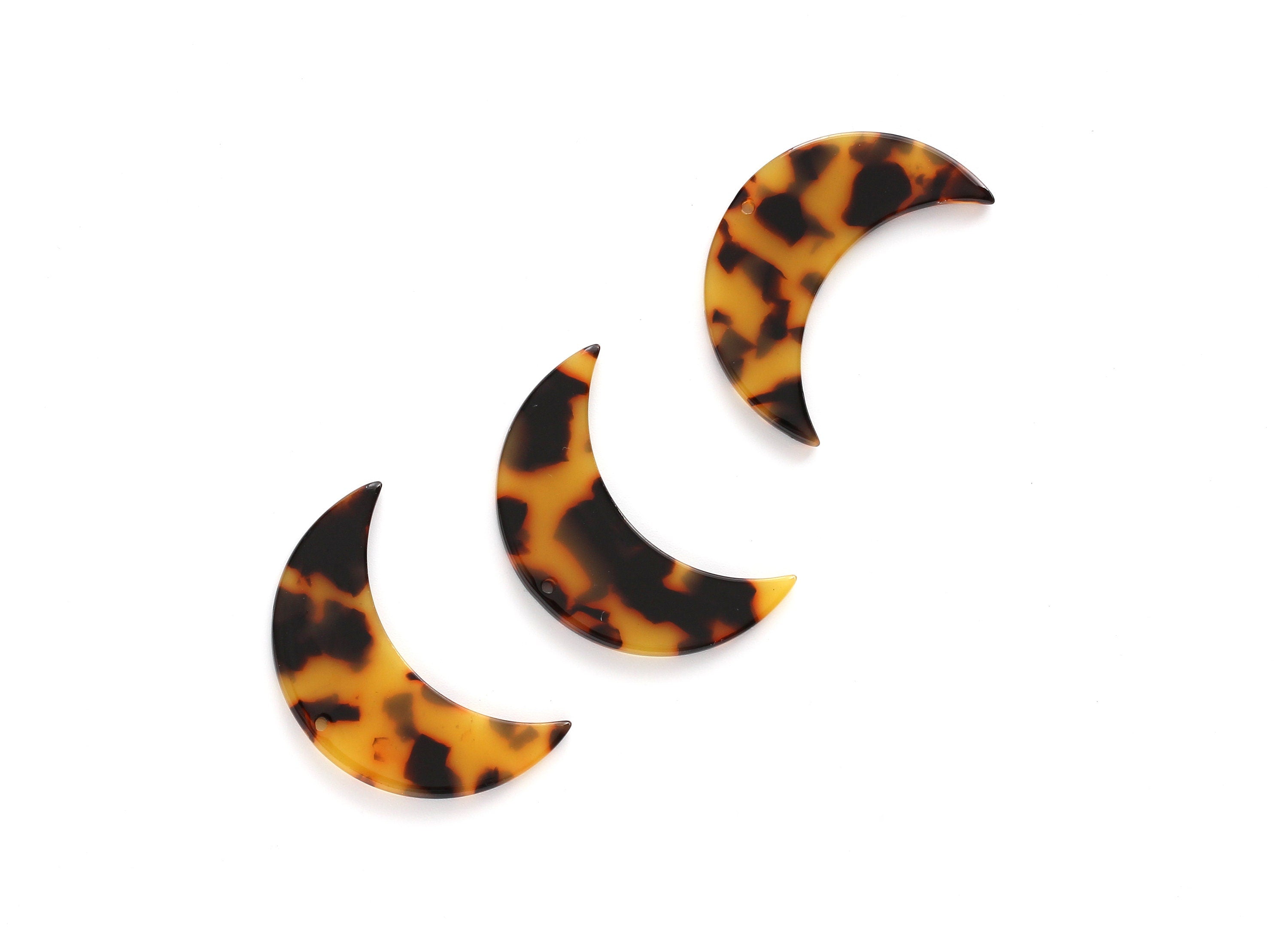 Acetate Moon Charms - 1 Holes - Tortoise Shell Earrings - Moon Pendant - Jewelry Supplies - Color Code: A01 - 38x25.5x2.6mm - AC1111A - DOMEDBAZAAR